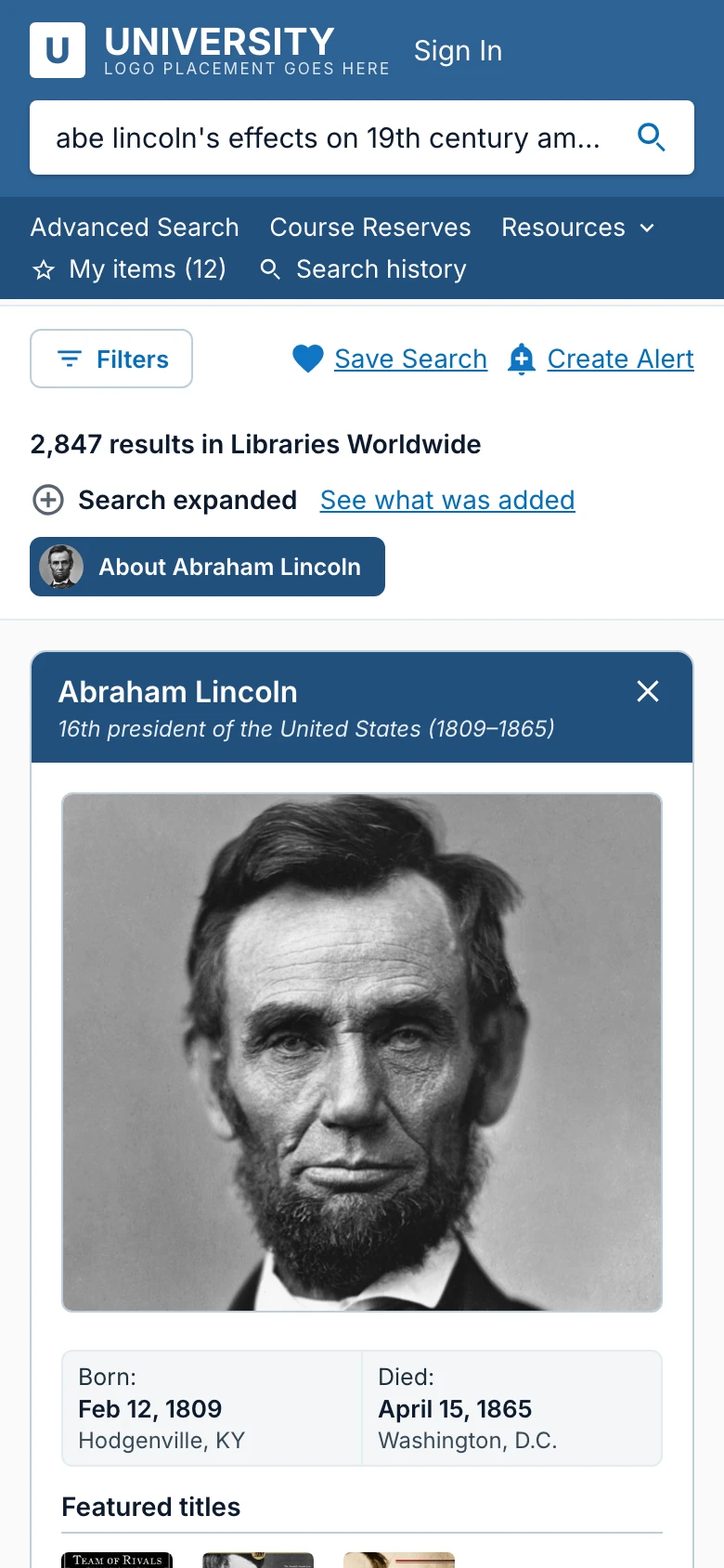 Phone layout with the knowledge panel above the results.