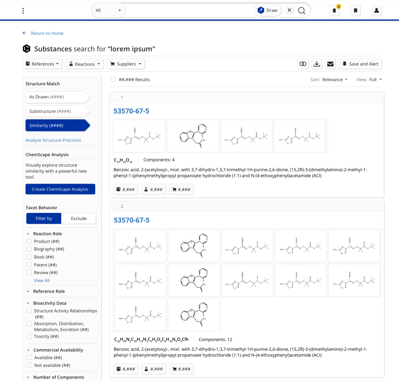 New multicomponent substance display arranging components horizontally across the page